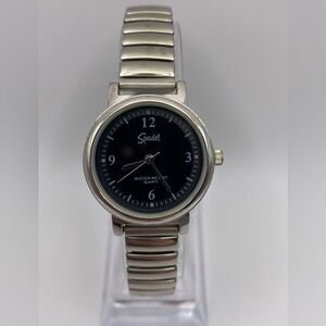 Vintage Silver Tone Speidel Watch Women’s Small 6 1/4” Stretch Band Black Face